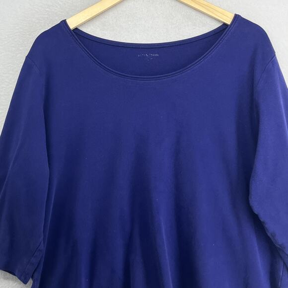 EILEEN FISHER Top 2X Plus Cotton Interlock Jersey Scoop Neck 3/4 Sleeve Blue - Picture 3 of 13